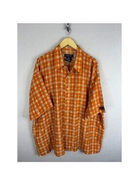 Schott Bros Mens 3XL Orange Plaid Logo Print Short Sleeve Button Down Shirt